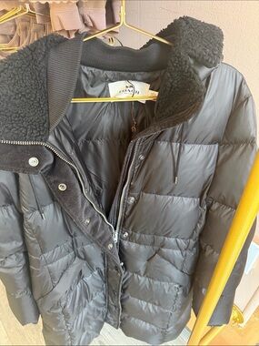 Coach Black Quilted Puffer Jacket with Sherpa Trim